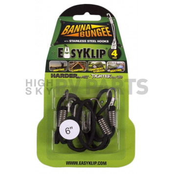 EasyKlip Bungee Cord Black Four 6 Inch Length - 49061SS