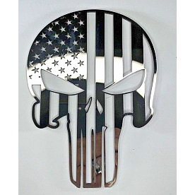 American Car Craft Emblem - American Pride Patriot Skull Silver/ Black Stainless Steel - 142068