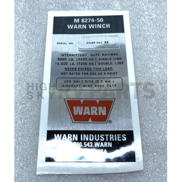 Warn Winch Label - 37489