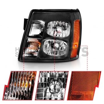 CADILLAC ESCALADE 03-06 CRYSTAL HEADLIGHTS BLACK AMBER - 111423-1