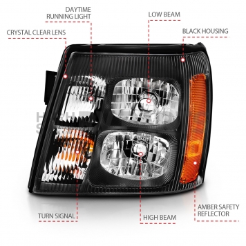 CADILLAC ESCALADE 03-06 CRYSTAL HEADLIGHTS BLACK AMBER - 111423-2