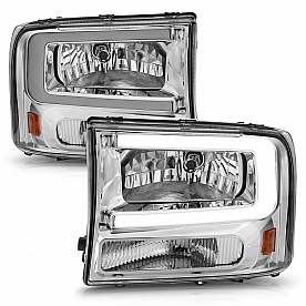 ANZO USA FORD EXCURSION 00-04 / SUPER DUTY 99-04 CRYSTAL PLANK STYLE HEADLIGHTS CHROME- 111550