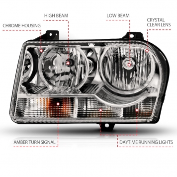 ANZO USA CHRYSLER 300 05-10 CRYSTAL HEADLIGHTS CHROME (FOR HALOGEN MODELS ONLY) - 121529-3