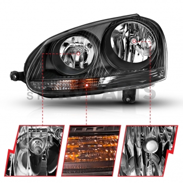 ANZO USA VOLKSWAGEN JETTA 05.5-10 / RABBIT/GTI 06-09 CRYSTAL HEADLIGHT BLACK (FOR HALOGEN MODELS) - 121542-1