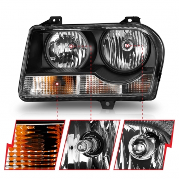 ANZO USA CHRYSLER 300 05-10 CRYSTAL HEADLIGHTS BLACK (FOR HALOGEN MODELS ONLY) - 121544-1