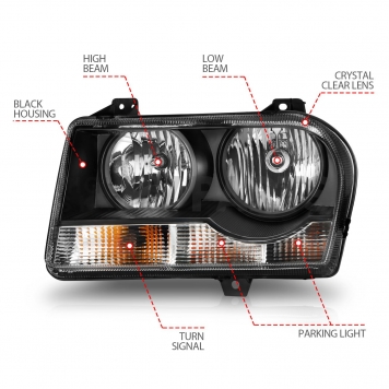 ANZO USA CHRYSLER 300 05-10 CRYSTAL HEADLIGHTS BLACK (FOR HALOGEN MODELS ONLY) - 121544-2
