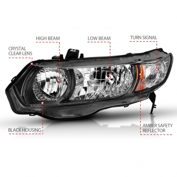 ANZO USA HONDA CIVIC 06-09 2DR CRYSTAL HEADLIGHTS BLACK (OE TYPE REPLACEMENT) - 121546-1