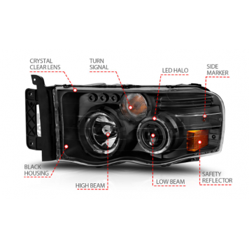 ANZO USA Headlight Assembly Rectangular Crystal Headlight Set Of 2 - 111490-3