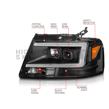 ANZO USA Headlight Assembly Rectangular Projector Beam Set Of 2 - 111541-2