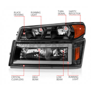 ANZO USA Headlight Assembly Rectangular Standard Beam Set Of 4 - 111558-3
