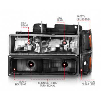 ANZO USA Headlight Assembly Rectangular Standard Beam Set Of 8 - 111505-1