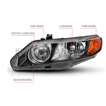 ANZO USA HONDA CIVIC 06-11 CRYSTAL HEADLIGHTS 4DR BLACK (OE TYPE REPLACEMENT) - 121547-2
