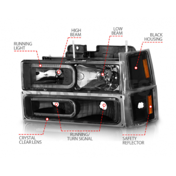 ANZO USA Headlight Assembly Rectangular Crystal Headlights With Turn Signal Set Of 2 - 111528-1