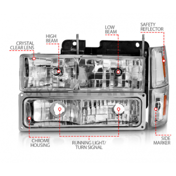 ANZO USA Headlight Assembly Rectangular Standard Beam Set Of 8 - 111506-1