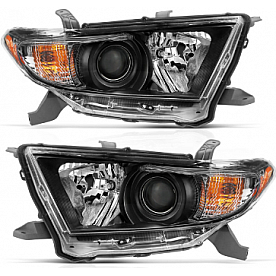 ANZO USA Toyota Highlander Projector Headlight Black Amber - 111435