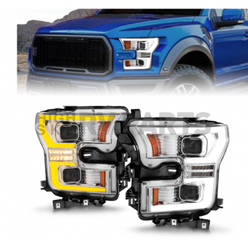 ANZO USA FORD F-150 FULL LED PROJECTOR PLANK STYLE SWITCHBACK HEADLIGHTS CHROME - 111548-5