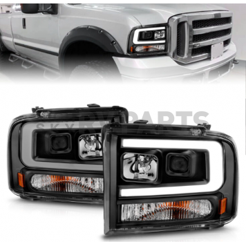 ANZO USA FORD F-250/350/450/550 SUPER DUTY 05-07 / EXCURSION 05 PROJECTOR PLANK STYLE HEADLIGHTS BLACK - 111551-5