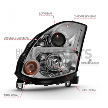ANZO USA INFINITI G35 2DR 03-07 PROJECTOR HEADLIGHT PLANK STYLE CHROME - 121558-3