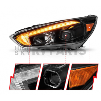 ANZO USA FORD FOCUS 15-18 PROJECTOR SWITCHBACK PLANK STYLE HEADLIGHTS BLACK W/ DRL - 121564-5