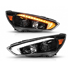 ANZO USA FORD FOCUS 15-18 PROJECTOR SWITCHBACK PLANK STYLE HEADLIGHTS BLACK W/ DRL - 121564