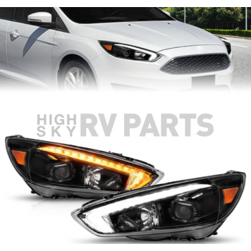 ANZO USA FORD FOCUS 15-18 PROJECTOR SWITCHBACK PLANK STYLE HEADLIGHTS BLACK W/ DRL - 121564-4