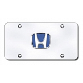 Automotive Gold License Plate - Honda Logo With Blue Fill Stainless Steel - HONBLCC