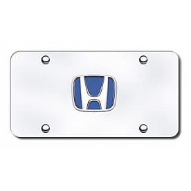 Automotive Gold License Plate - Honda Logo With Blue Fill Stainless Steel - HONBLCC