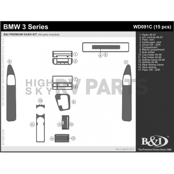 B & I Fender Dash Panel Trim WD091CSNB-2
