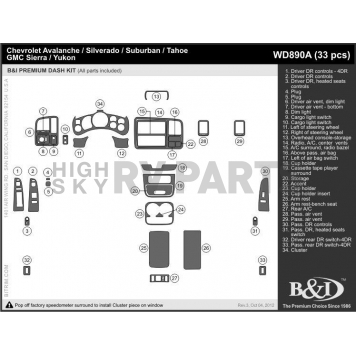 B & I Fender Dash Panel Trim WD890ADET