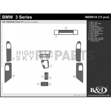 B & I Fender Dash Panel Trim WD001ASDB-2