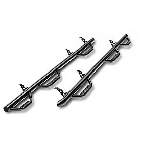 N-Fab Nerf Bar - Truck Wheel to Wheel Black Gloss Textured Powder Coated Steel Round - C1996CC-6