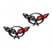 American Car Craft Emblem - C5 Crossed Flag Raised Design Red/ Black/ White Vinyl - 032057