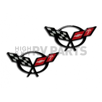 American Car Craft Emblem - C5 Crossed Flag Raised Design Red/ Black/ White Vinyl - 032057