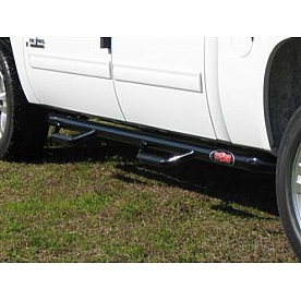 N-Fab Nerf Bar - Truck Wheel to Wheel Black Gloss Powder Coated Steel Round - C0789CC