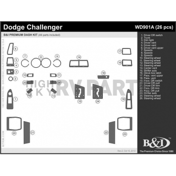 B & I Fender Dash Panel Trim WD901ASDB