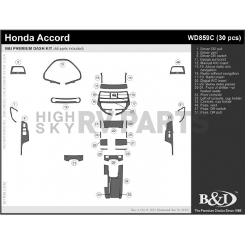 B & I Fender Dash Panel Trim WD859CSDB-1