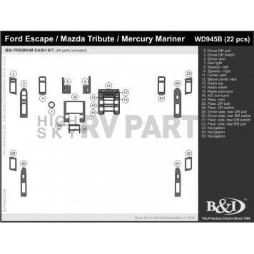 B & I Fender Dash Panel Trim WD945BDRW-1