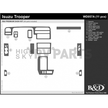 B & I Fender Dash Panel Trim WD057ASDB-1