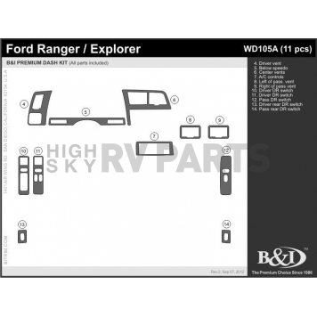 B & I Fender Dash Panel Trim WD105ASPS-2