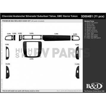 B & I Fender Dash Panel Trim 3D004B1SNB-1