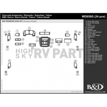 B & I Fender Dash Panel Trim WD658GSCT-1