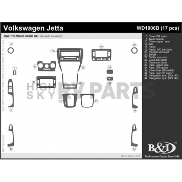 B & I Fender Dash Panel Trim WD1006BSDB-1