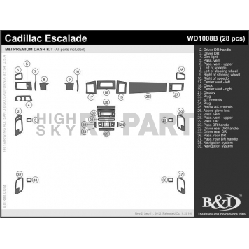 B & I Fender Dash Panel Trim WD1008BSCA-1