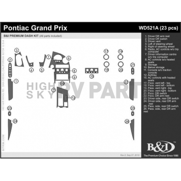 B & I Fender Dash Panel Trim WD521ARBA-1