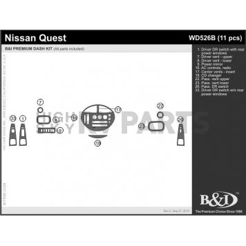 B & I Fender Dash Panel Trim WD526BSNB-1