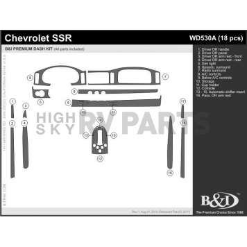 B & I Fender Dash Panel Trim WD530ASDB