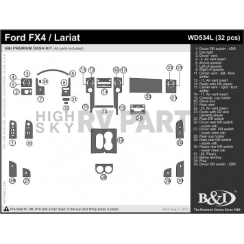 B & I Fender Dash Panel Trim WD534LDC3-1
