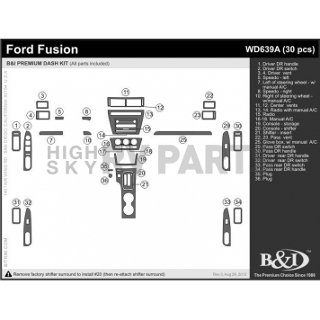 B & I Fender Dash Panel Trim WD639ASNB-1