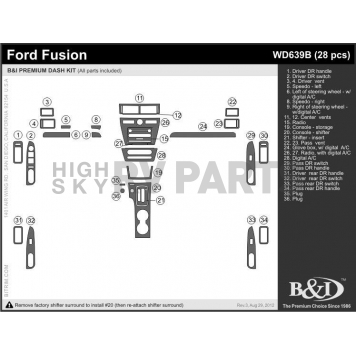 B & I Fender Dash Panel Trim WD639BSDB-1