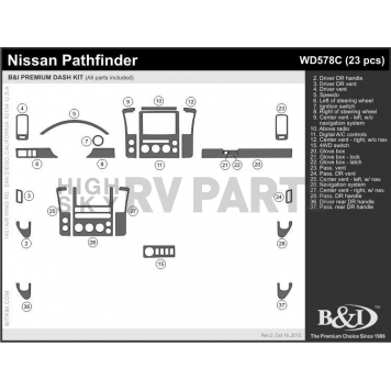 B & I Fender Dash Panel Trim WD578CDNP